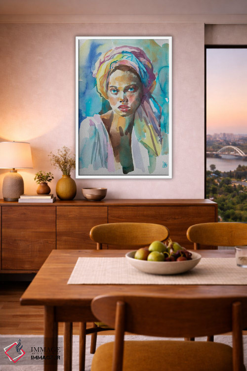 تابلو دکوراتیو دختر با عمامه رنگارنگ اثر کاترینا بورتسووا - D5W