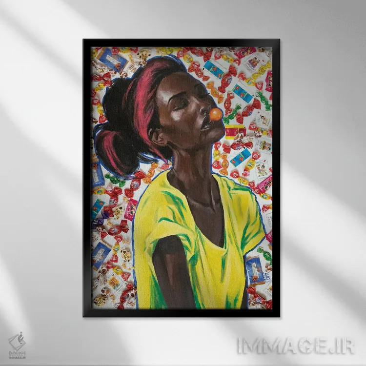 تابلو دکوراتیو عشق آدامسی اثر کاترینا بورتسووا - نمای قابدار مشکی