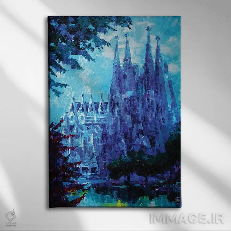 تابلو دکوراتیو ساگرادا فامیلیا بارسلونا اثر کاترینا بورتسووا - نمای روبهرو روی دیوار