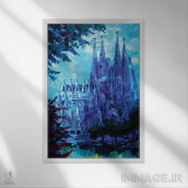 تابلو دکوراتیو ساگرادا فامیلیا بارسلونا اثر کاترینا بورتسووا - نمای قابدار سفید