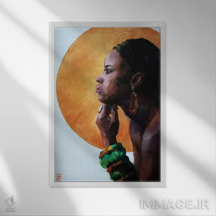 تابلو دکوراتیو زیبایی آفریقایی اثر کاترینا بورتسووا - نمای قابدار سفید