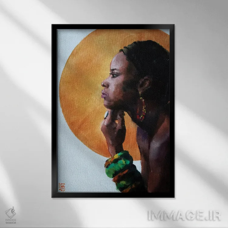 تابلو دکوراتیو زیبایی آفریقایی اثر کاترینا بورتسووا - نمای قابدار مشکی