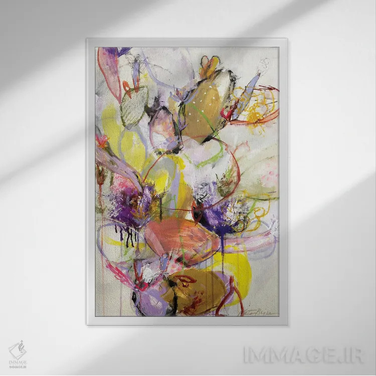 تابلو انتزاعی کاکتوس گلابی کیهانی ۳ اثر کاتی بویجنا - نمای قابدار سفید