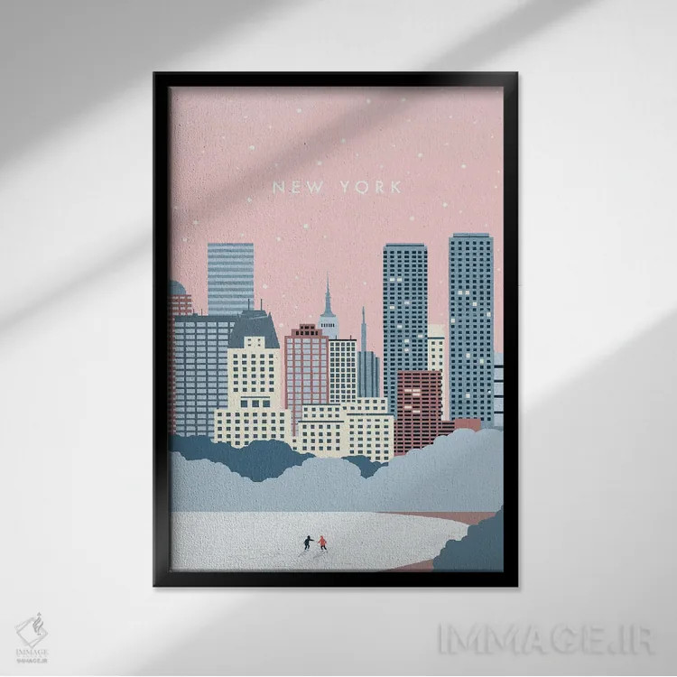 تابلو دکوراتیو زمستان نیویورک اثر کاتینکا رینکه - نمای قابدار مشکی