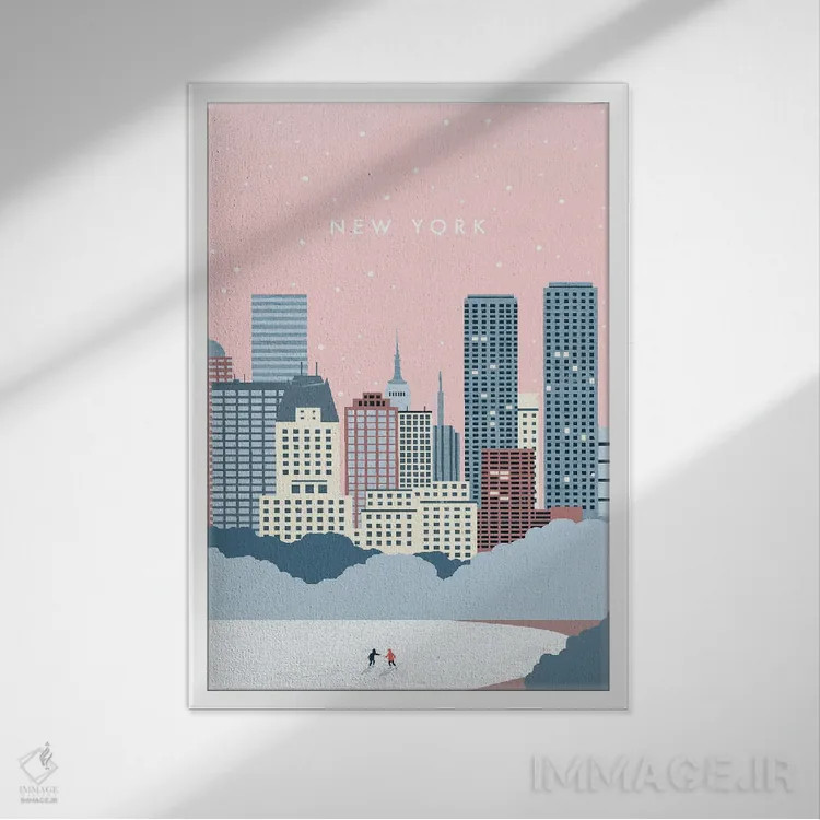 تابلو دکوراتیو زمستان نیویورک اثر کاتینکا رینکه - نمای قابدار سفید