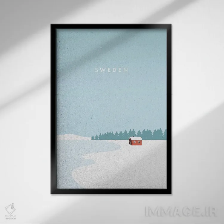 تابلو دکوراتیو زمستان سوئد اثر کاتینکا رینکه - نمای قابدار مشکی