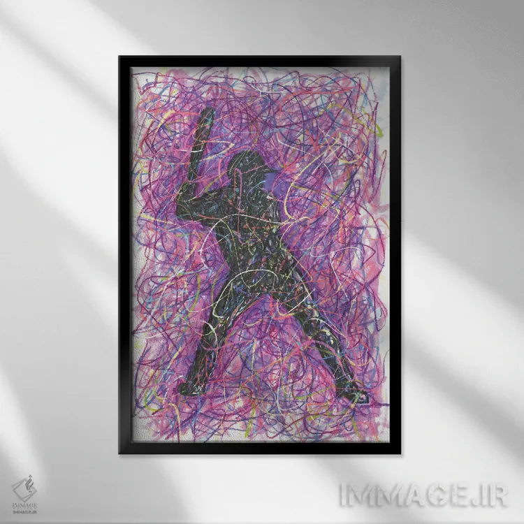 تابلو دکوراتیو بازیکن بیسبال در پایگاه ضربه اثر کیت سلام - نمای قابدار مشکی