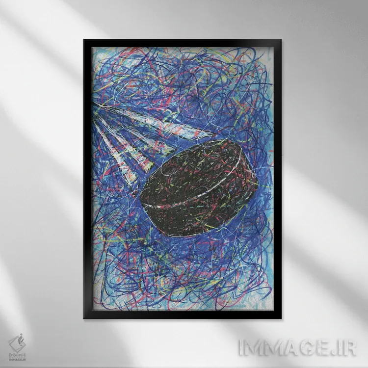 تابلو دکوراتیو ضربه اسلپ شات هاکی اثر کیت سلام - نمای قابدار مشکی