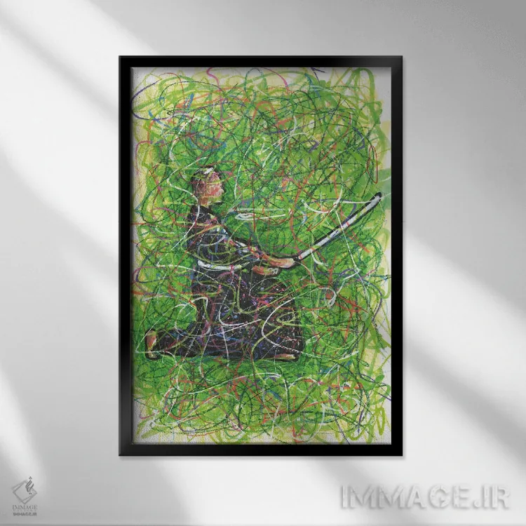 تابلو دکوراتیو سامورایی کاراته اثر کیت سلام - نمای قابدار مشکی