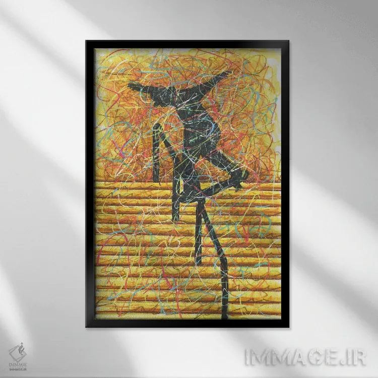 تابلو دکوراتیو اسکیت برد روی نرده اثر کیت سلام - نمای قابدار مشکی