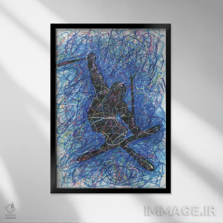 تابلو دکوراتیو حرکت نمایشی اسکی اثر کیت سلام - نمای قابدار مشکی