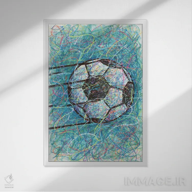 تابلو دکوراتیو شوت فوتبال اثر کیت سلام - نمای قابدار سفید