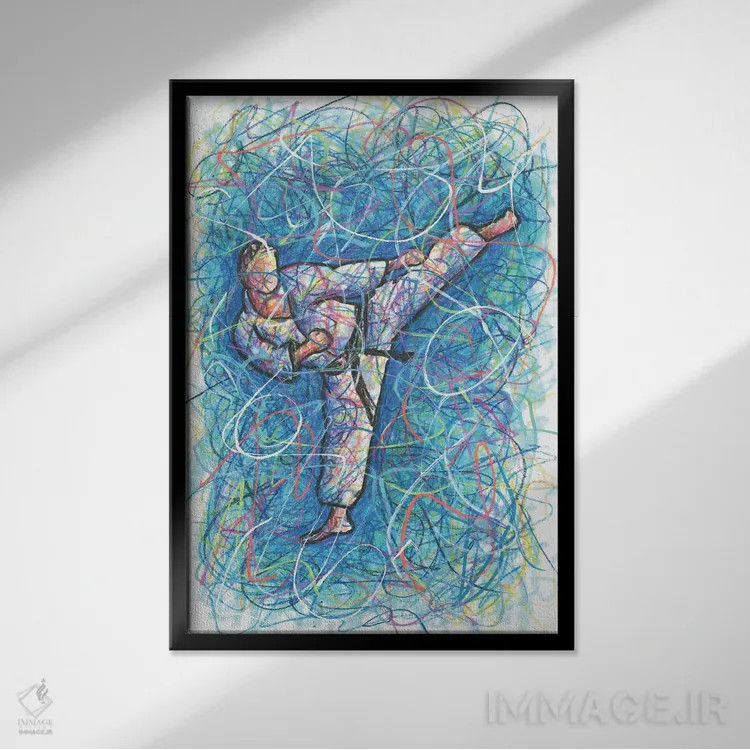 تابلو دکوراتیو کودک کاراته کار اثر کیت سلام - نمای قابدار مشکی