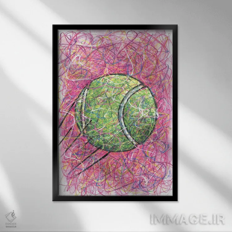 تابلو دکوراتیو توپ تنیس اثر کیت سلام - نمای قابدار مشکی