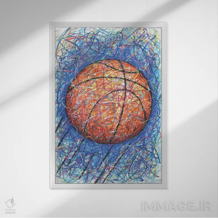 تابلو دکوراتیو شوت بسکتبال اثر کیت سلام - نمای قابدار سفید