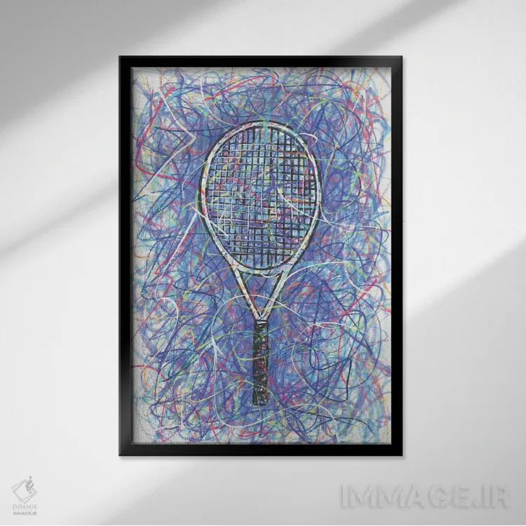 تابلو دکوراتیو راکت تنیس اثر کیت سلام - نمای قابدار مشکی