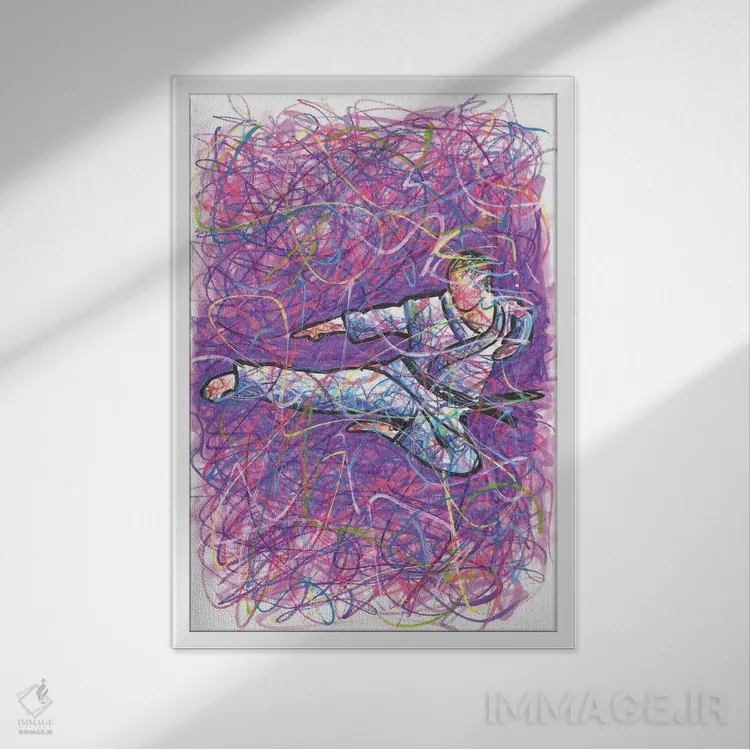 تابلو دکوراتیو ضربه پا کاراته اثر کیت سلام - نمای قابدار سفید