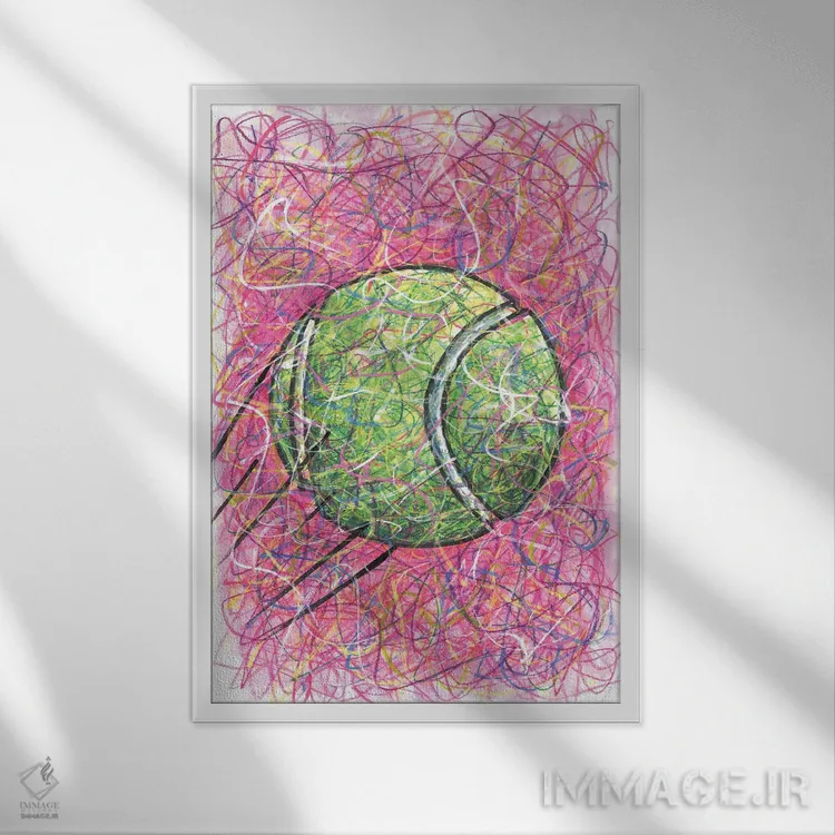 تابلو دکوراتیو توپ تنیس اثر کیت سلام - نمای قابدار سفید