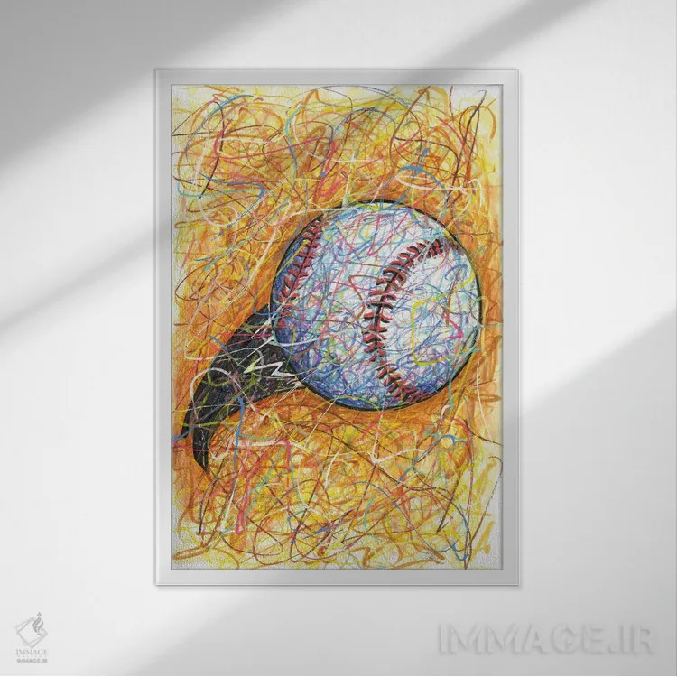 تابلو دکوراتیو ضربه بیسبال اثر کیت سلام - نمای قابدار سفید