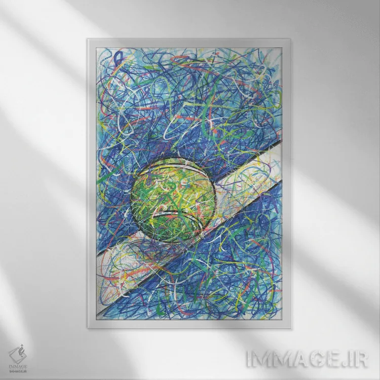 تابلو دکوراتیو زمین تنیس اثر کیت سلام - نمای قابدار سفید