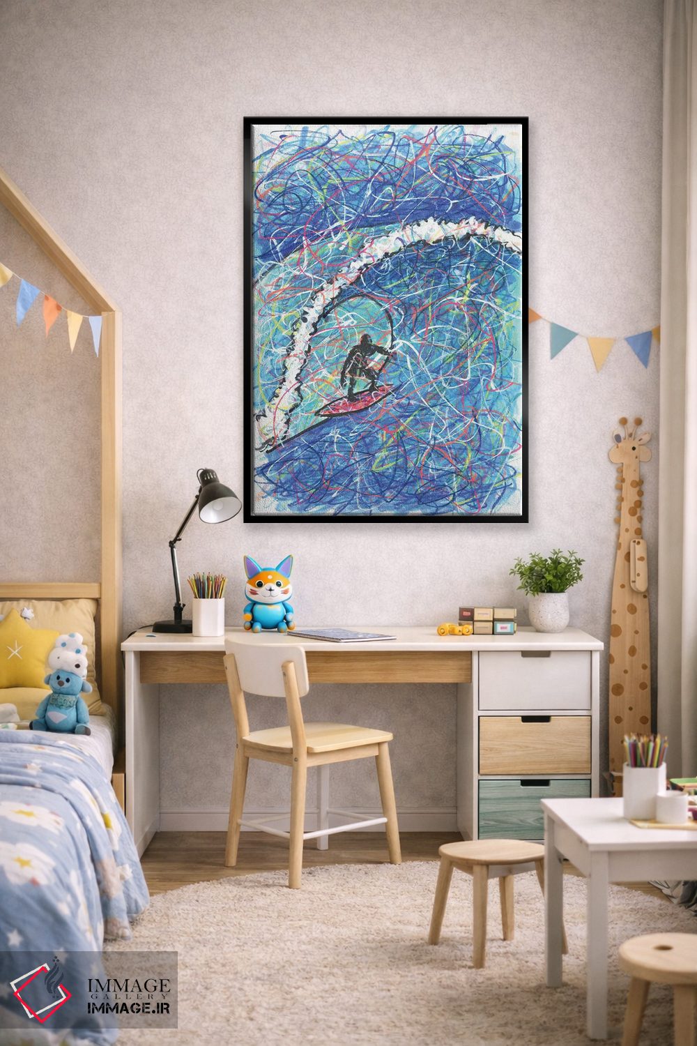 تابلو دکوراتیو موج سواری روی موج اثر کیت سلام - D3B