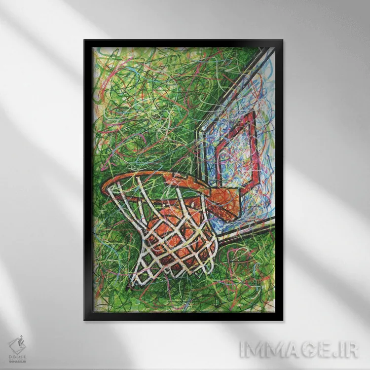 تابلو دکوراتیو حلقه بسکتبال اثر کیت سلام - نمای قابدار مشکی