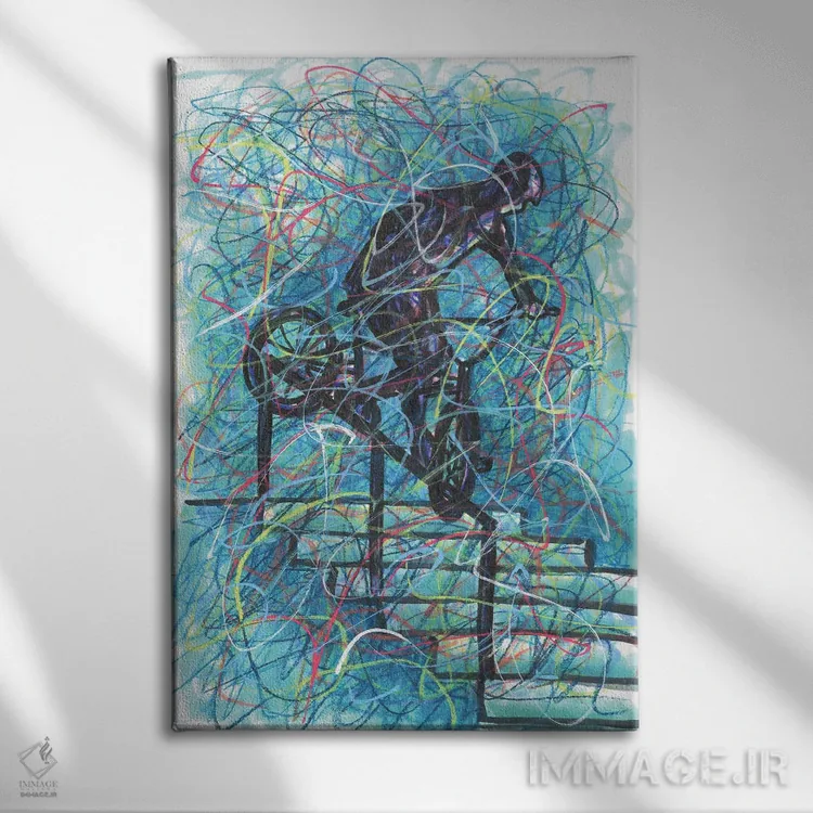 تابلو دکوراتیو حقه BMX روی نرده اثر کیت سلام - نمای روبهرو روی دیوار