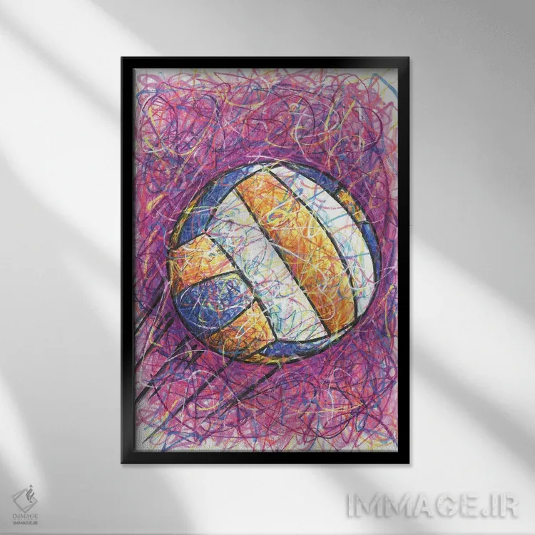 تابلو دکوراتیو والیبال اثر کیت سلام - نمای قابدار مشکی