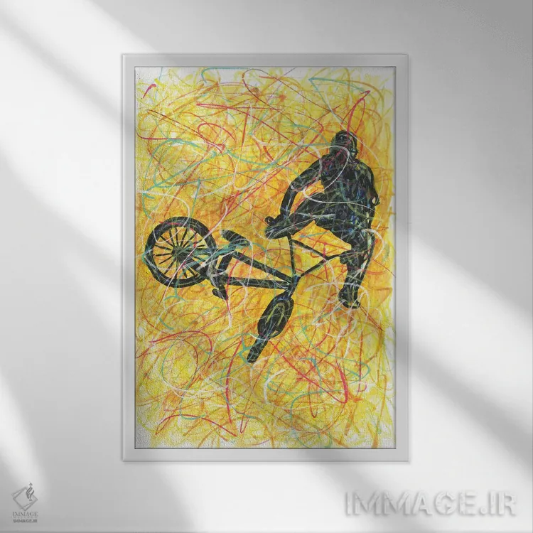 تابلو دکوراتیو حرکت نمایشی BMX اثر کیت سلام - نمای قابدار سفید