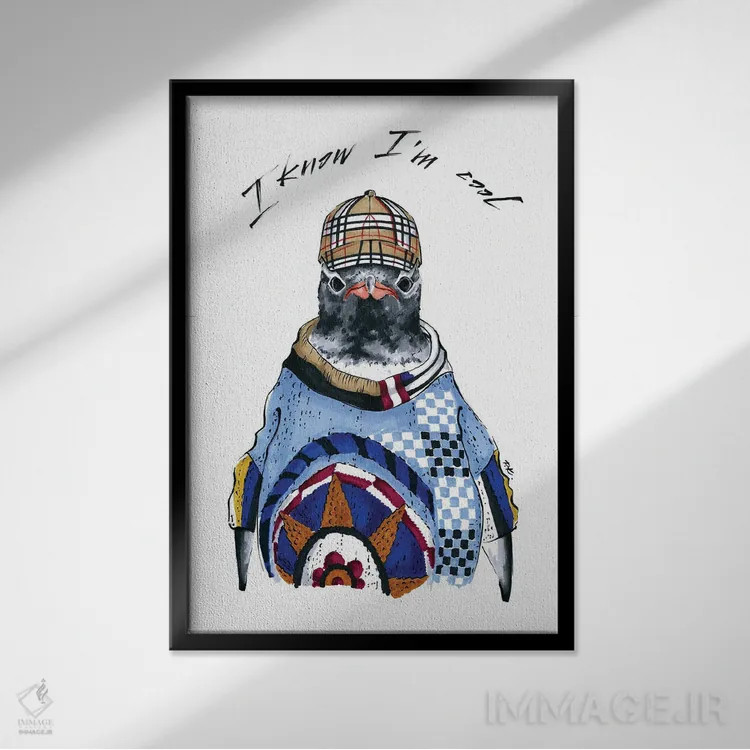 تابلو دکوراتیو پنگوئن اثر کاترینا پاشه گور - نمای قابدار مشکی