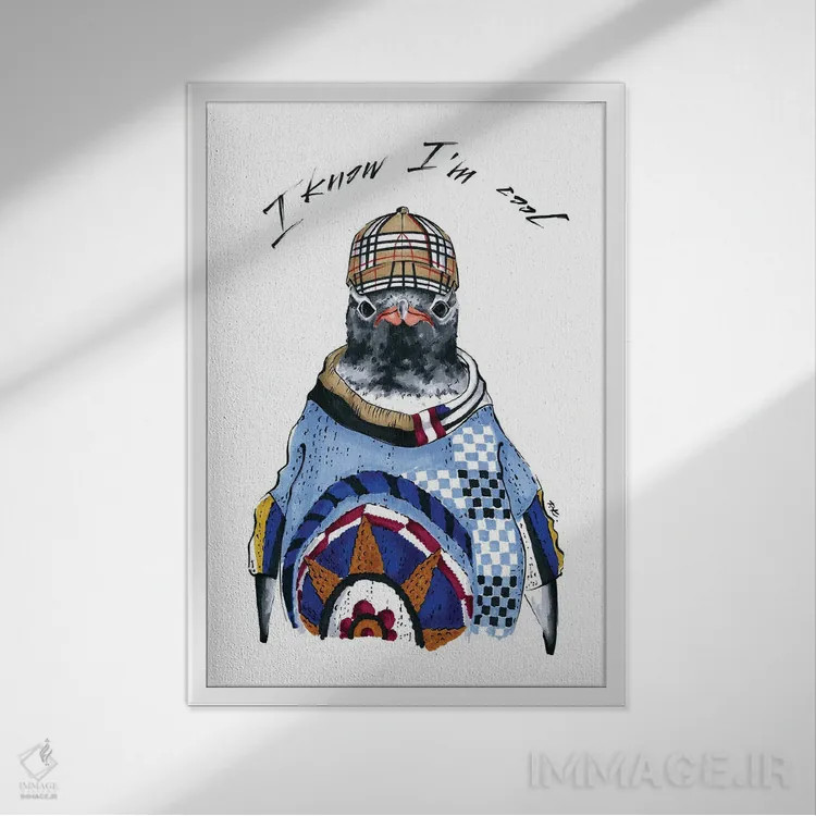 تابلو دکوراتیو پنگوئن اثر کاترینا پاشه گور - نمای قابدار سفید