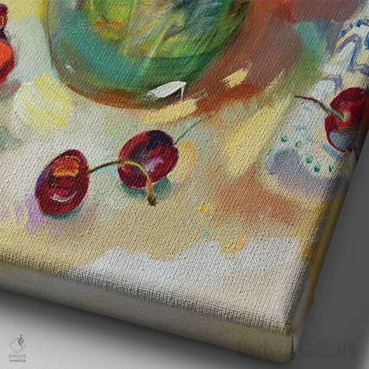 تابلو دکوراتیو دسته گل تابستانی در گلدان شیشه ای اثر کاتارینا والوا - نمای نزدیک بافت بوم