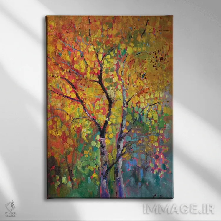 تابلو دکوراتیو جنگل توس در پاییز اثر کاتارینا والوا - نمای روبهرو روی دیوار