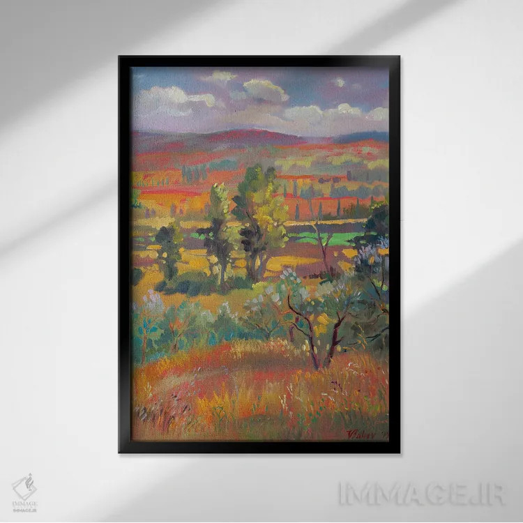 تابلو دکوراتیو تابستان در توسکانی اثر کاتارینا والوا - نمای قابدار مشکی