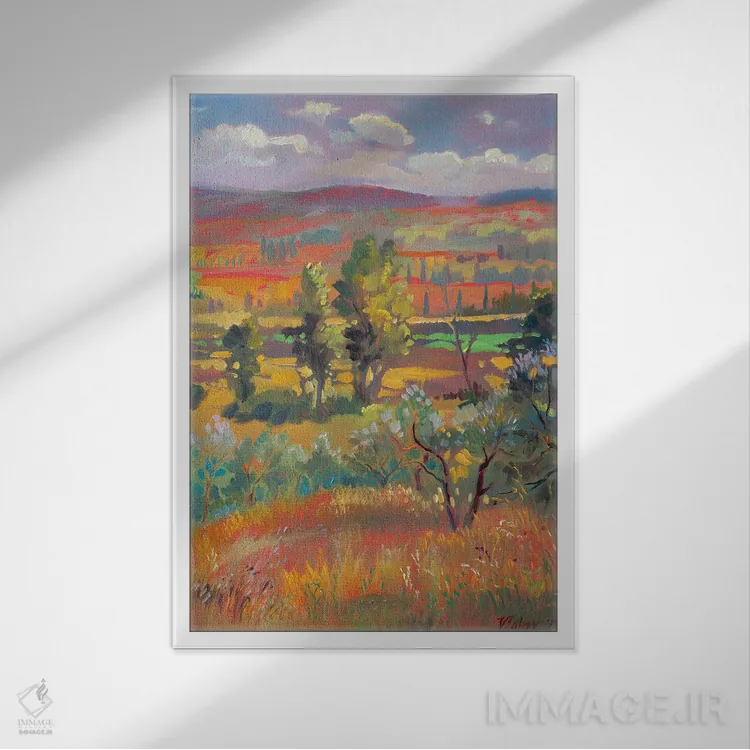 تابلو دکوراتیو تابستان در توسکانی اثر کاتارینا والوا - نمای قابدار سفید