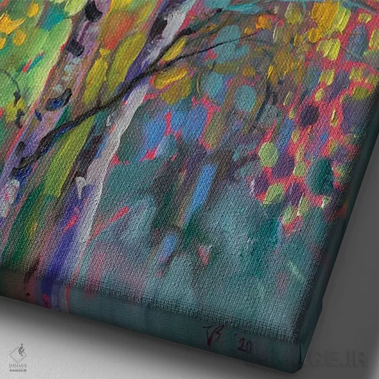 تابلو دکوراتیو جنگل توس در پاییز اثر کاتارینا والوا - نمای نزدیک بافت بوم