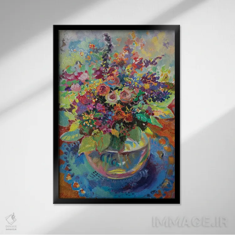 تابلو دکوراتیو دسته گل تابستانی - اوت اثر کاتارینا والوا - نمای قابدار مشکی