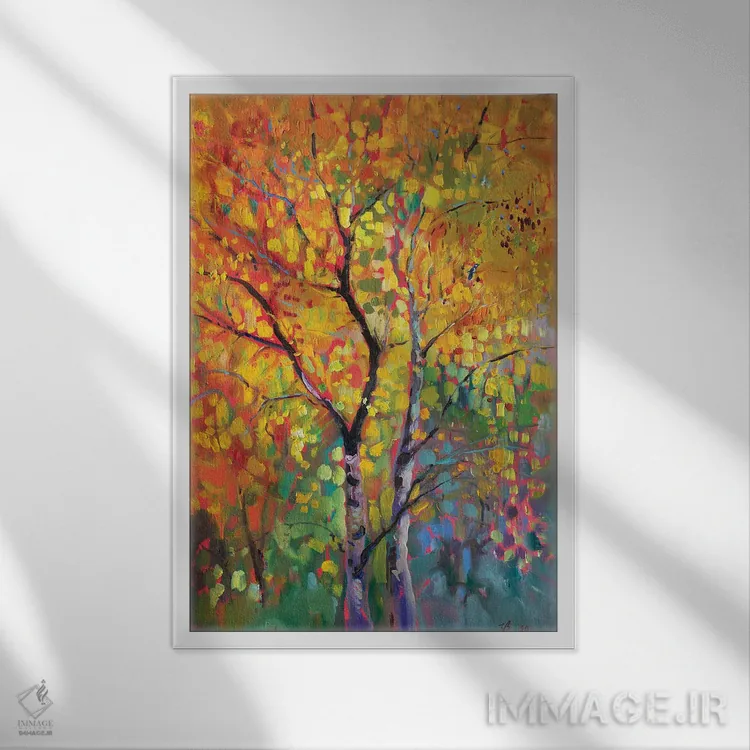 تابلو دکوراتیو جنگل توس در پاییز اثر کاتارینا والوا - نمای قابدار سفید