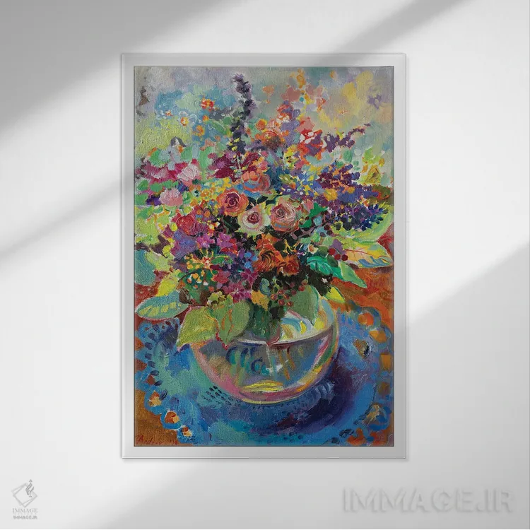 تابلو دکوراتیو دسته گل تابستانی - اوت اثر کاتارینا والوا - نمای قابدار سفید