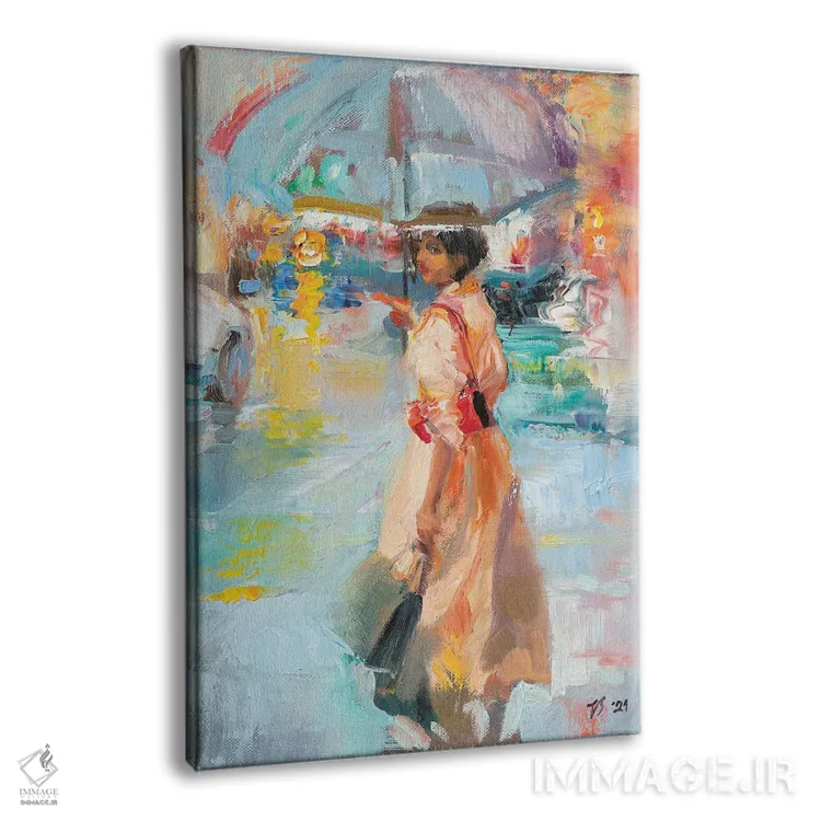تابلو دکوراتیو دختر ناشناس زیر چتر اثر کاتارینا والوا - نمای پرسپکتیو محصول
