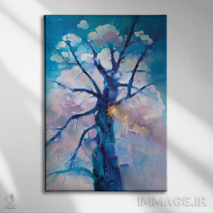 تابلو دکوراتیو درخت آبی اثر کاتارینا والوا - نمای روبهرو روی دیوار