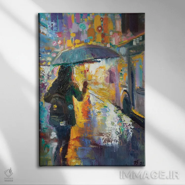 تابلو دکوراتیو در ایستگاه اتوبوس زیر باران اثر کاتارینا والوا - نمای روبهرو روی دیوار