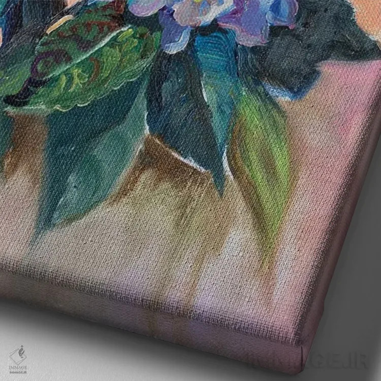 تابلو دکوراتیو هورتانسیا آبی اثر کاتارینا والوا - نمای نزدیک بافت بوم