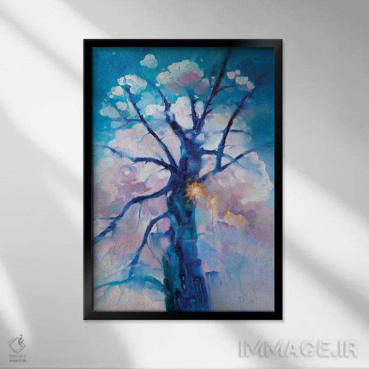 تابلو دکوراتیو درخت آبی اثر کاتارینا والوا - نمای قابدار مشکی
