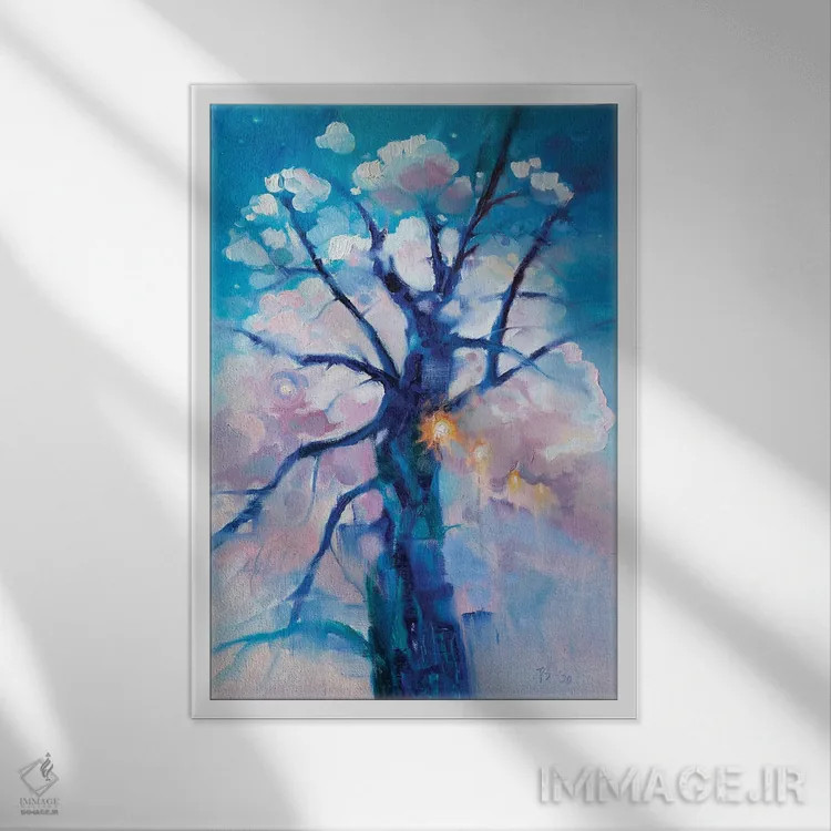 تابلو دکوراتیو درخت آبی اثر کاتارینا والوا - نمای قابدار سفید