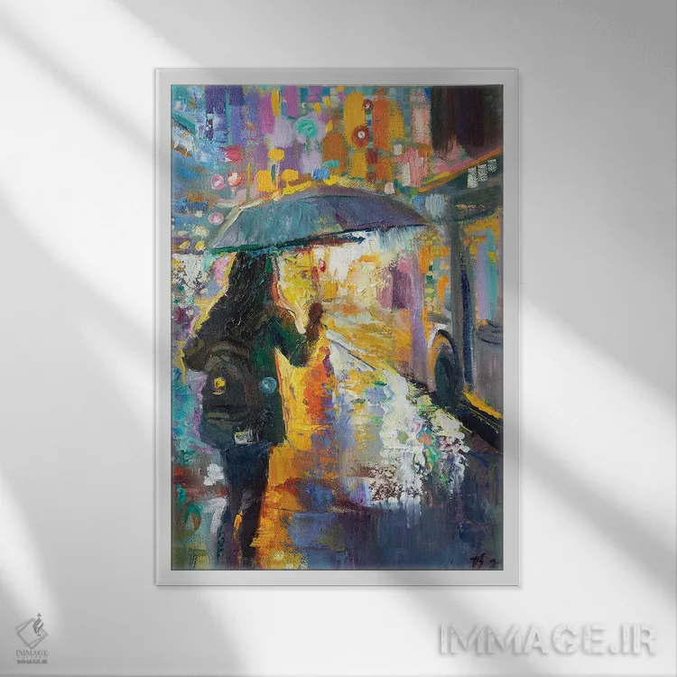 تابلو دکوراتیو در ایستگاه اتوبوس زیر باران اثر کاتارینا والوا - نمای قابدار سفید