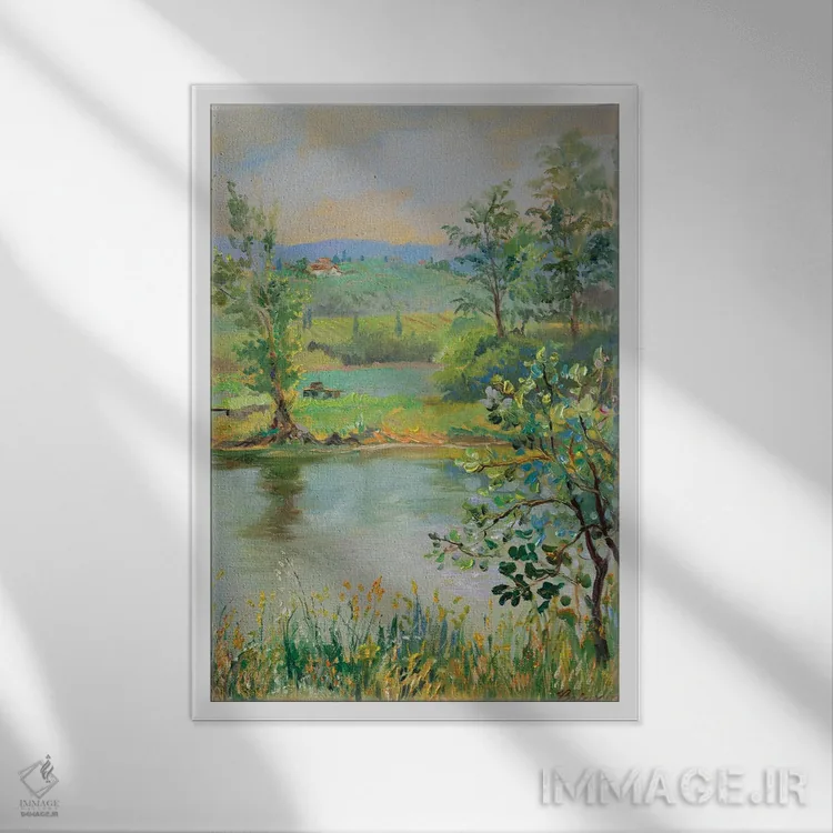 تابلو دکوراتیو برکه ماهی در توسکانی اثر کاتارینا والوا - نمای قابدار سفید