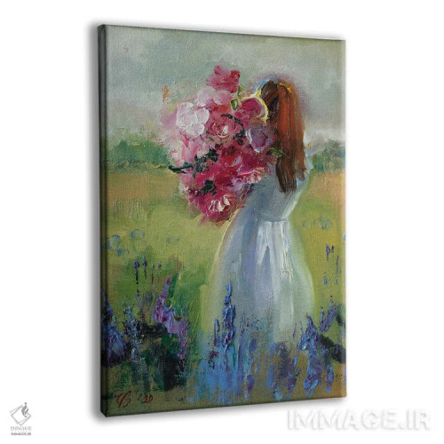 تابلو دکوراتیو دختر با گل ها اثر کاتارینا والوا - نمای پرسپکتیو محصول