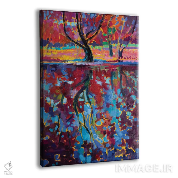 تابلو دکوراتیو منظره پاییزی با انعکاس اثر کاتارینا والوا - نمای پرسپکتیو محصول