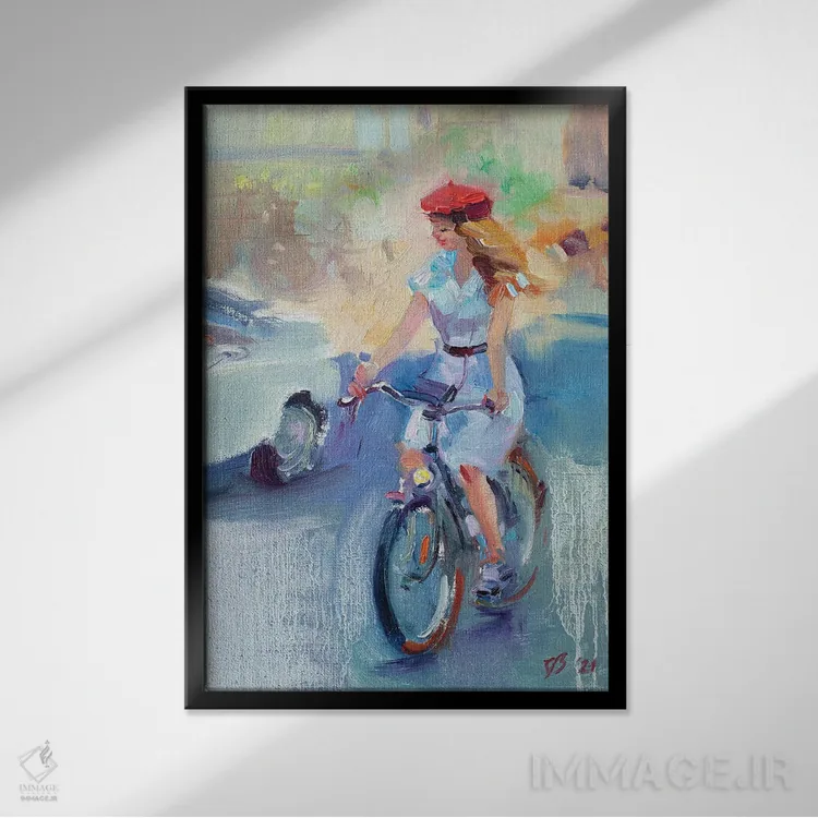 تابلو دکوراتیو دختر با بره قرمز اثر کاتارینا والوا - نمای قابدار مشکی